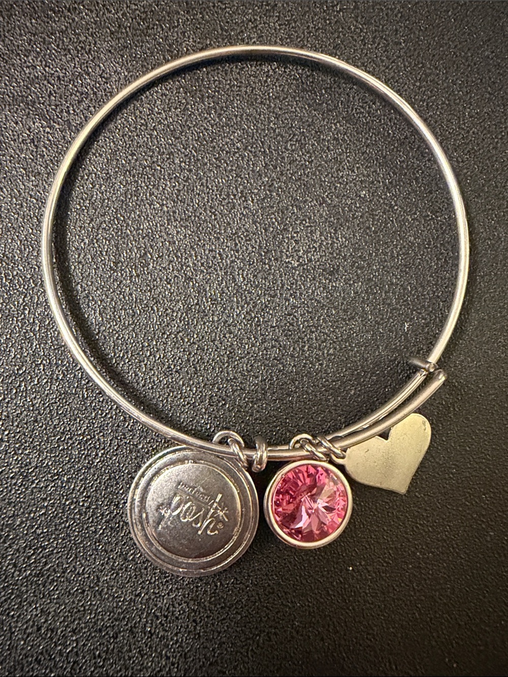 Alex and Ani Style Perfectly Posh pink Crystal Heart Charm Bangle Bracelet